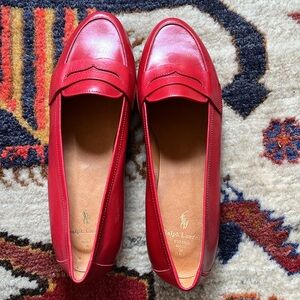 NWT Ralph Lauren vintage leather Bright Red Calf Penny loafers. Size 7 1/2